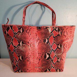 Carlos Falchi Red Snakeskin Print Large Tote Bag
